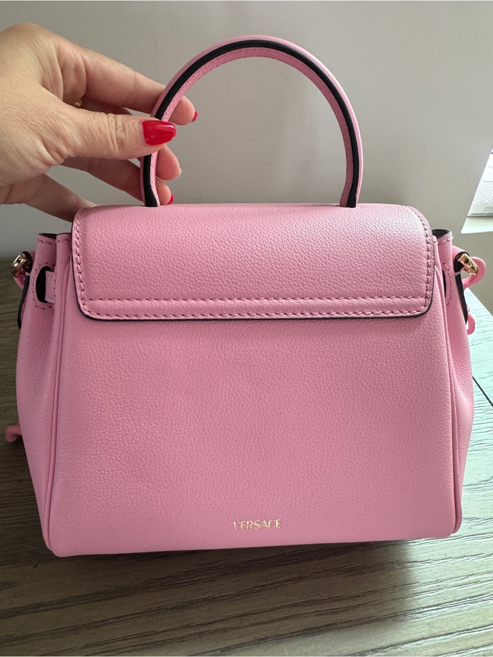 Versace La Medusa Small Pink Leather Top-Handle Bag with Chain Strap - Picture 6 of 12